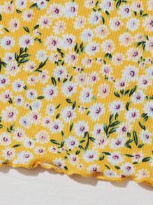 Soleia Ditsy Floral Print Off Shoulder Lettuce Edge Dress,Pastel Dresses For Women