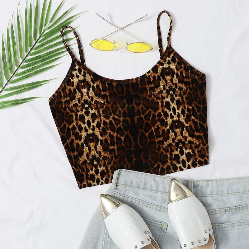 

Leopard Velvet Cropped Cami Top, Multicolor