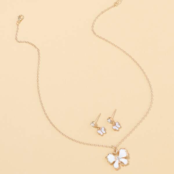 

3pcs Girls Butterfly Decor Jewelry Set, White