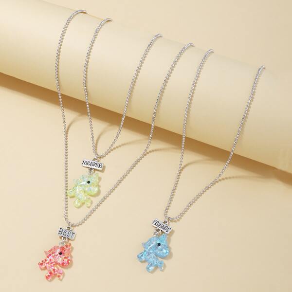 

3pcs Girls Unicorn Charm Necklace, Silver