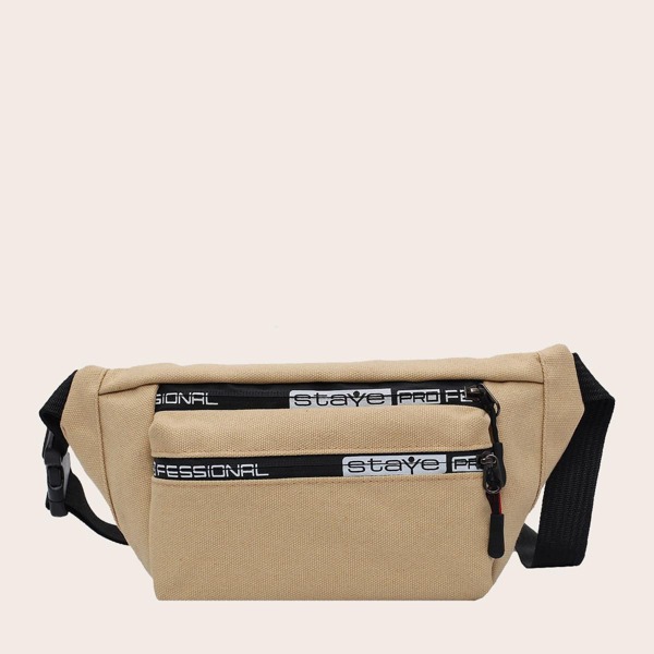 

Men Letter Graphic Zipper Front Fanny Pack, Khaki