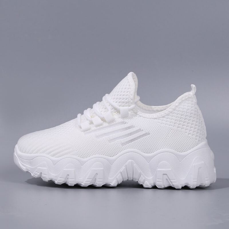 

Lace-up Front Mesh Panel Knit Chunky Sneakers, White
