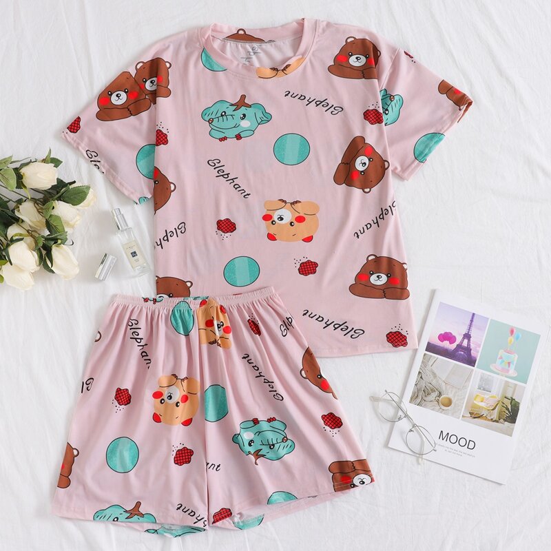 

Cartoon Tee & Shorts PJ Set, Multicolor