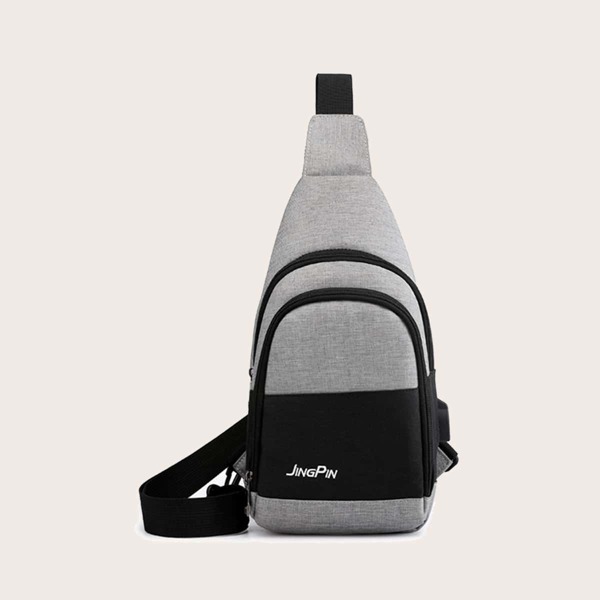 

Men Letter Graphic Sling Bag, Grey
