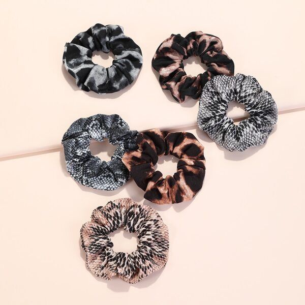 

6pcs Snakeskin Pattern Scrunchie Scarf, Multicolor