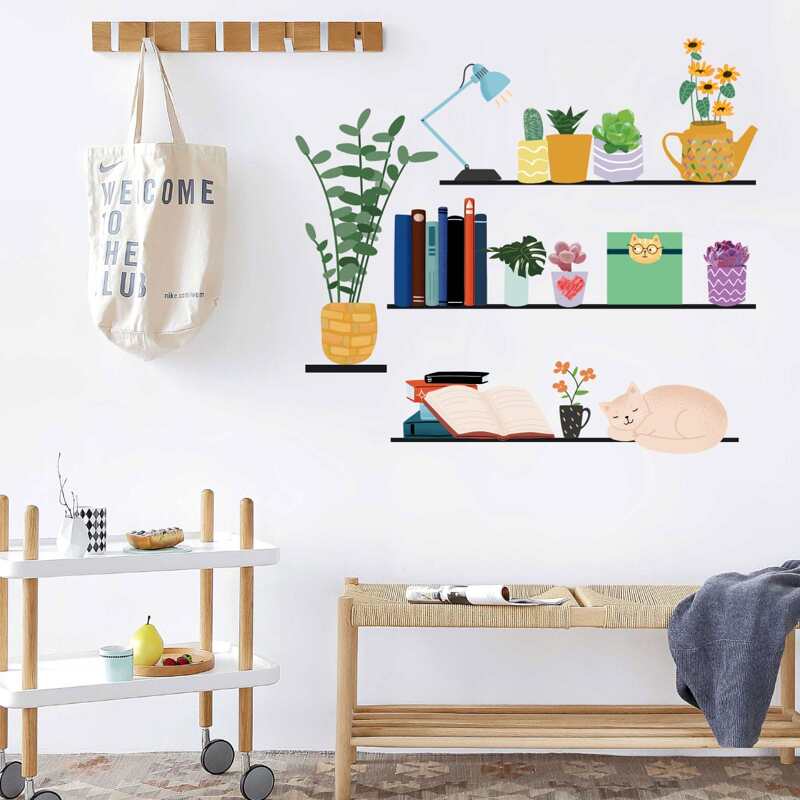 

Plants & Book Print Wall Sticker, Multicolor
