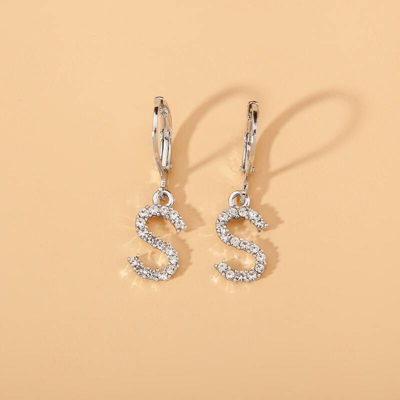 

Rhinestone Letter Drop Earrings, Silver