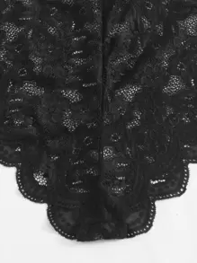 Plus Floral Lace Scallop Trim Teddy Bodysuit - Black - View 4