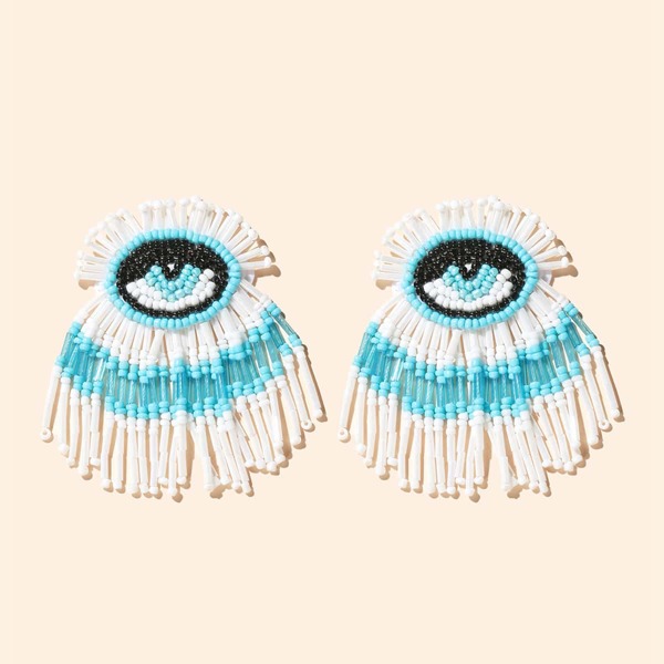 

Eye Shaped Tassel Decor Earrings, Blue