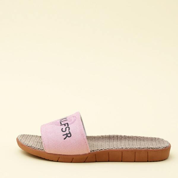 

Open Toe Letter Graphic Slippers, Pink