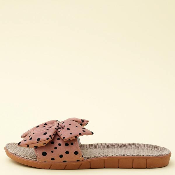 

Bow Decor Polka Dot Slippers, Dusty pink