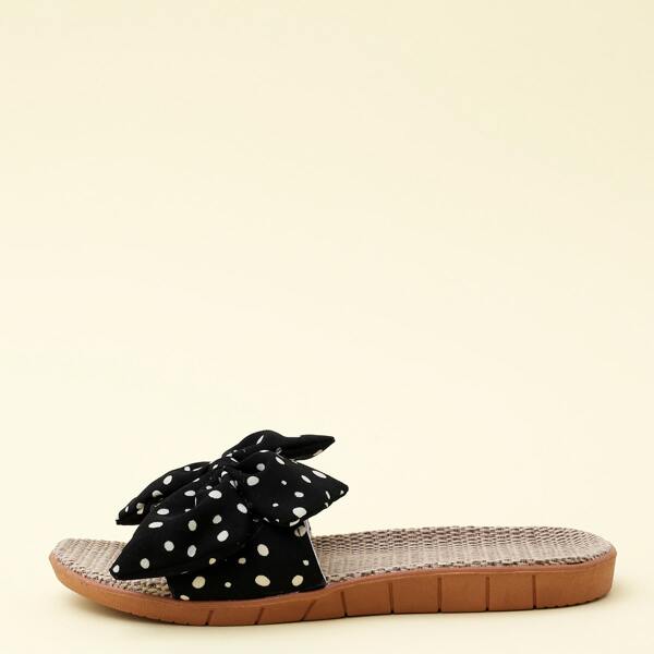 

Bow Decor Polka Dot Slippers, Black