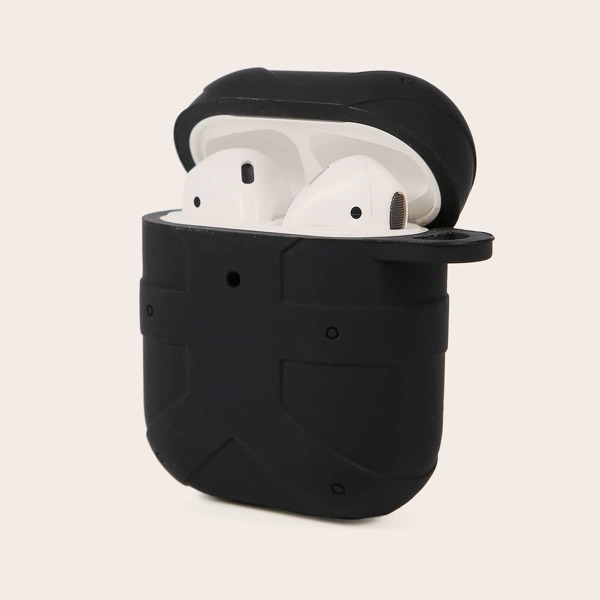 

1pc Solid AirPods Case, Black