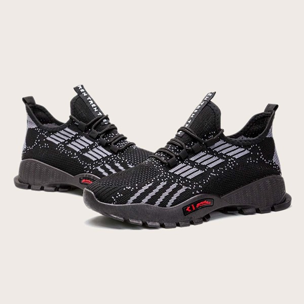 

Men Lace-up Front Knit Sneakers, Black
