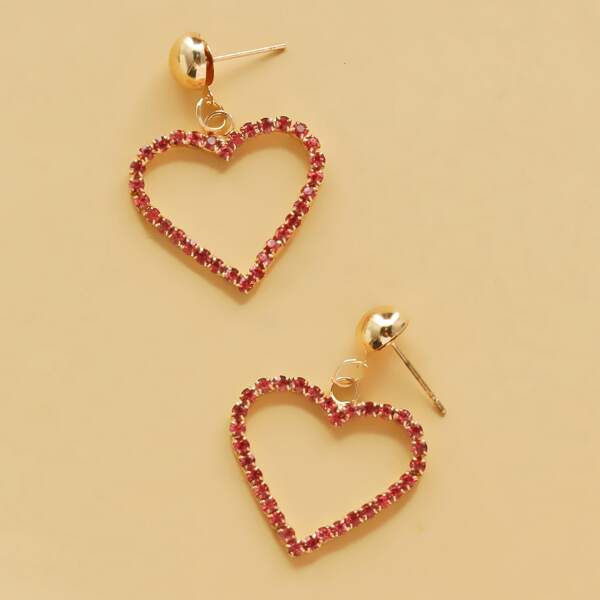 

Girls Rhinestone Heart Drop Earrings, Red