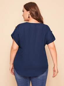 SHEIN Clasi 大碼西裝領捲邊邊袖上衣 - 藏蓝色 - 查看 2