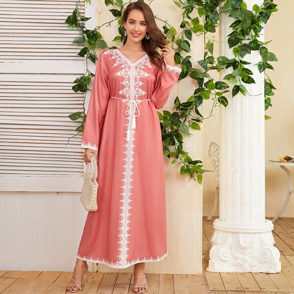 

Tassel Belted Tribal Print Dress, Watermelon pink