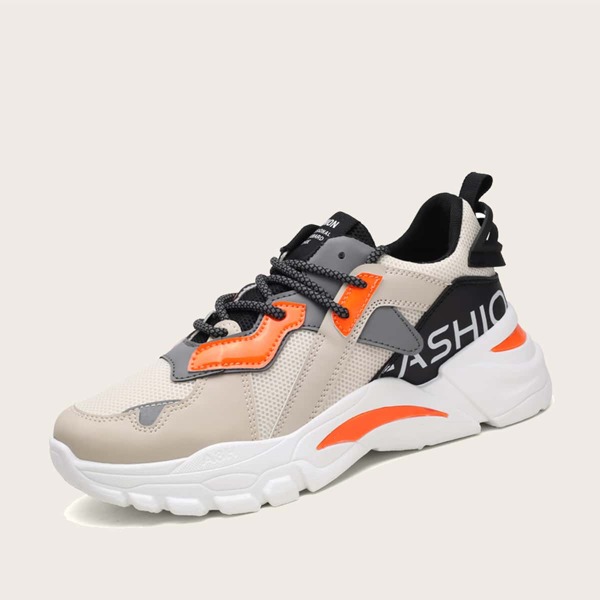 

Men Lace-up Front Colorblock Chunky Sneakers, Grey