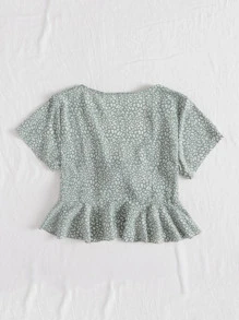 SHEIN Holidaya 滿版圖案前繫帶上衣 - 綠色 - 查看 2