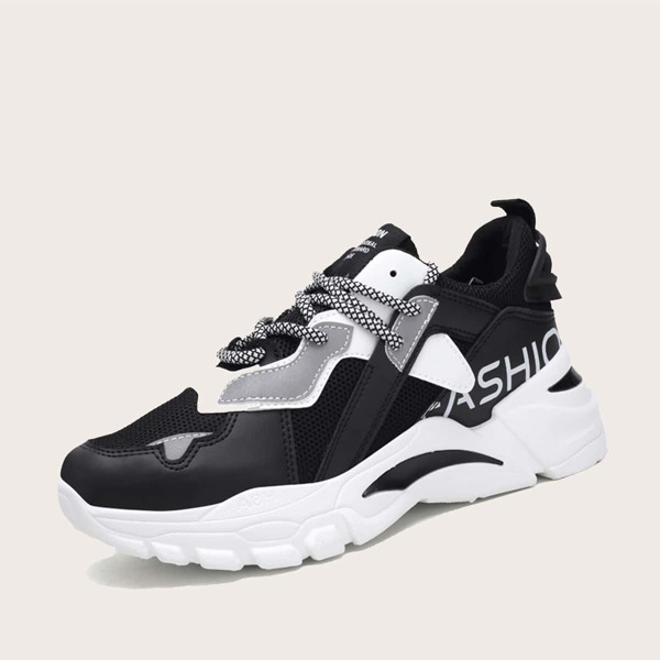 

Men Lace-up Front Colorblock Sneakers, Black
