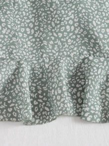 SHEIN Holidaya 滿版圖案前繫帶上衣 - 綠色 - 查看 4