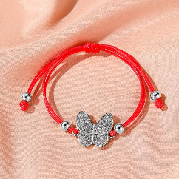 

Girls Rhinestone Butterfly String Bracelet, Silver