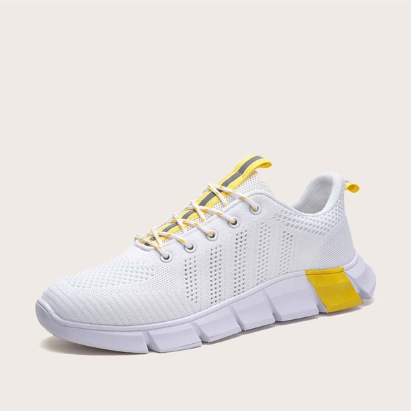 

Men Lace-up Front knit Low Top Sneakers, White