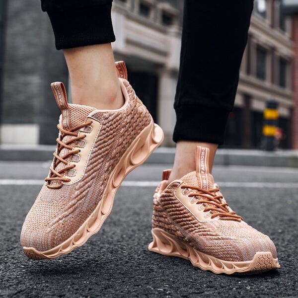 

Men Lace-up Front Knit Sneakers, Apricot