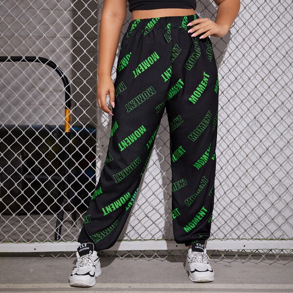 

Plus Allover Letter Graphic Sweatpants, Black