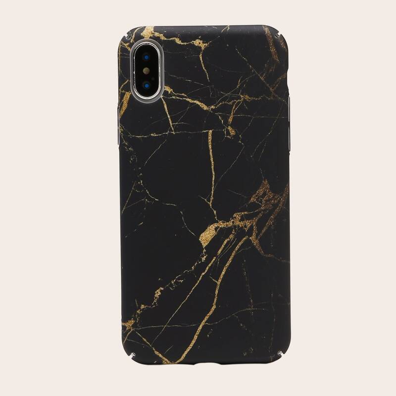 

1pc Marble Pattern iPhone Case, Black