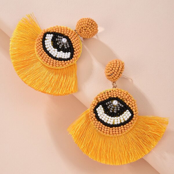 

Beaded Tassel Fan Drop Earrings, Yellow