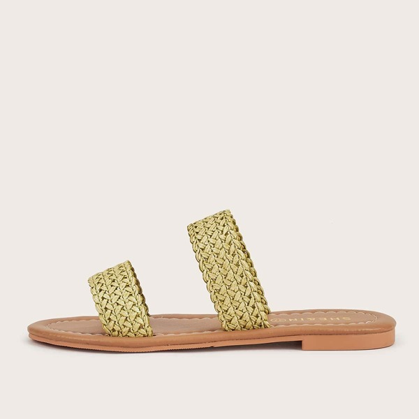 

Braided Double Band Slide Sandals, Green