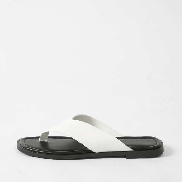 

Toe Post Two Tone Slide Sandals, White