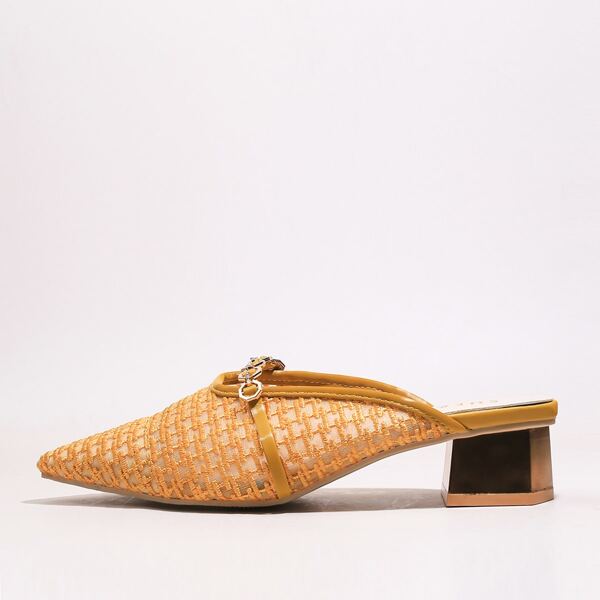 

Metal Decor Block Heeled Mesh Mules, Yellow