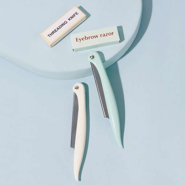 

1pc Eyebrow Razor With 5pcs Threading Knife, Green