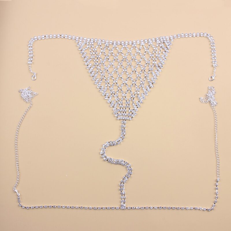 

Rhinestone Decor Hollow Out Body Chain, Silver