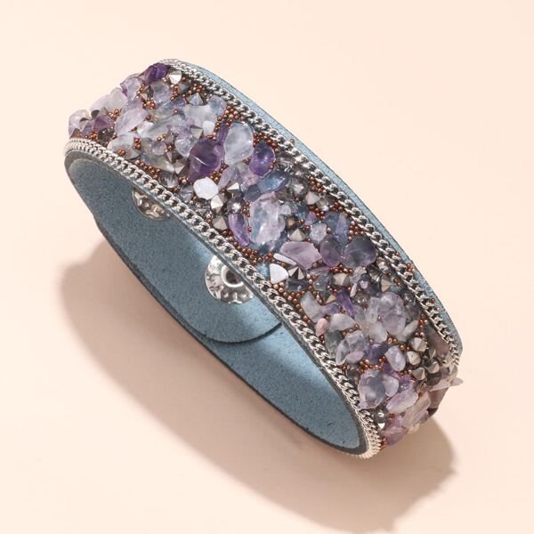 

Crystal Decor Wide Bracelet, Purple