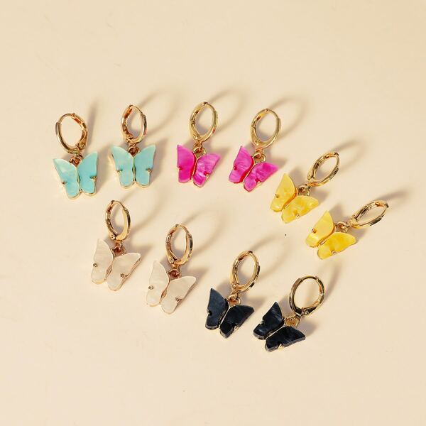 

5pairs Butterfly Charm Drop Earrings, Multicolor