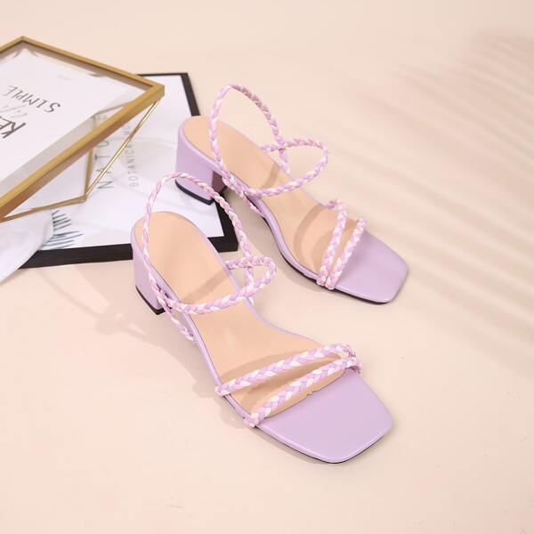 

Braided Strap Chunky Heeled Sandals, Purple