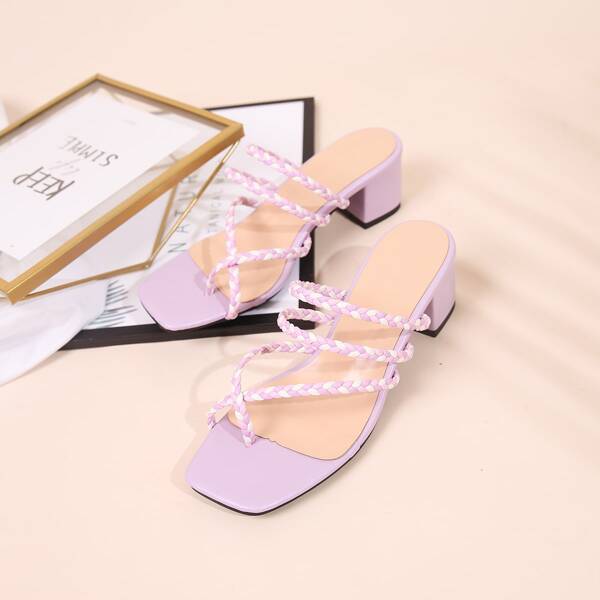 

Toe Post Braided Strap Chunky Heeled Sandal Mules, Purple