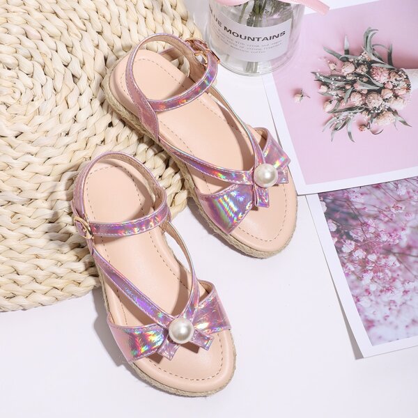 

Toddler Girls Faux Pearl Decor Holographic Sandals, Purple