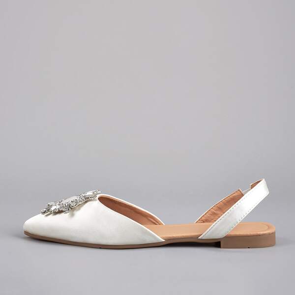 

Rhinestone Decor Point Toe Slingback Flats, Beige