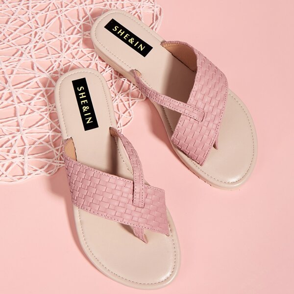 

Toe Post Braided Slide Sandals, Pink