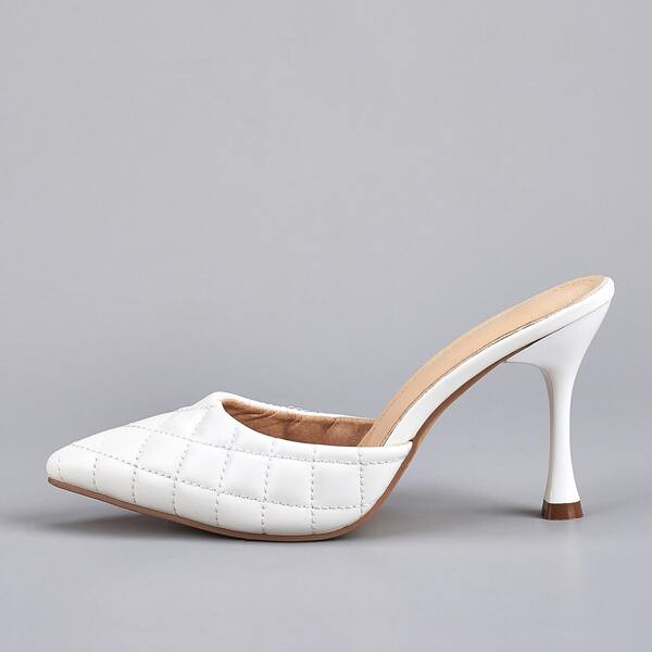 

Quilted Point Toe Heeled Mules, White