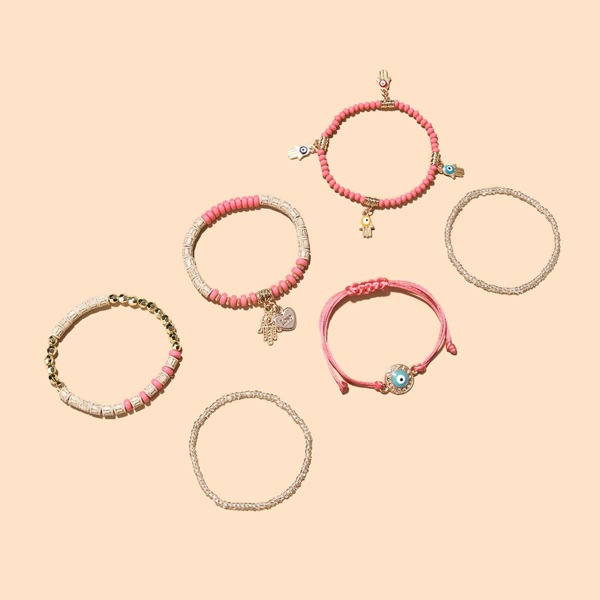 

6pcs Eye Charm Bracelet Set, Multicolor