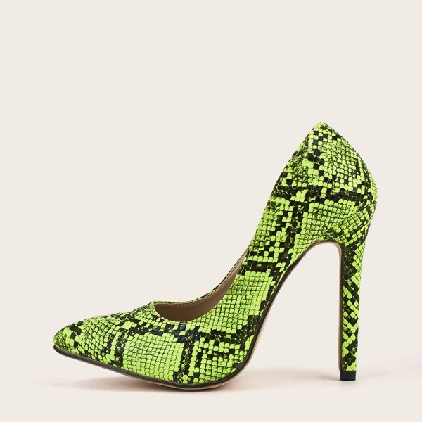 

Point Toe Snakeskin Court Pumps, Green