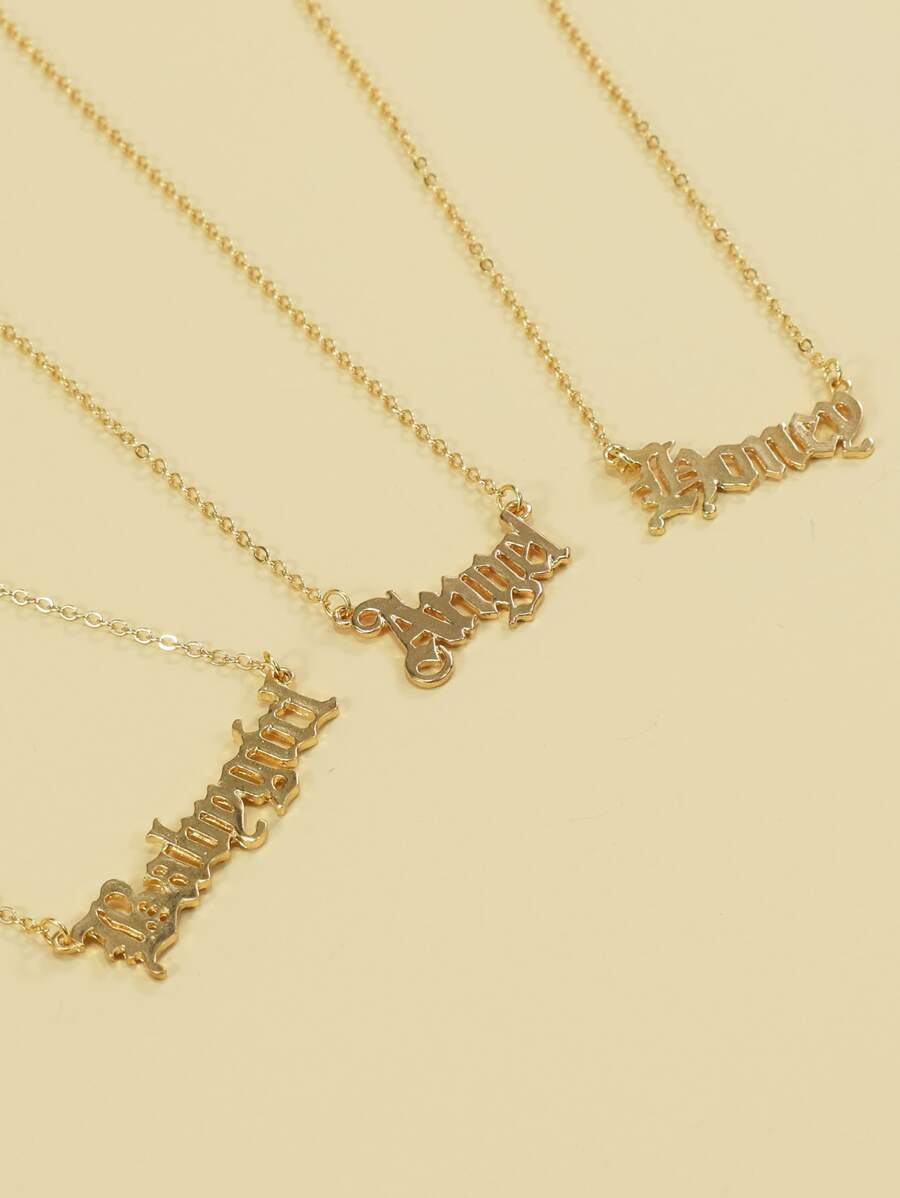 3pcs Letter Charm Necklace - Yellow Gold - View 1
