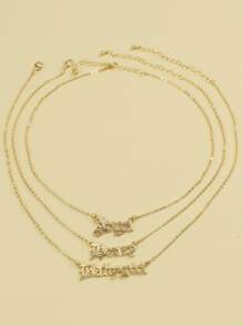 3pcs Letter Charm Necklace - Yellow Gold - View 2