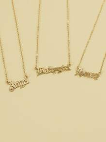 3pcs Letter Charm Necklace - Yellow Gold - View 3