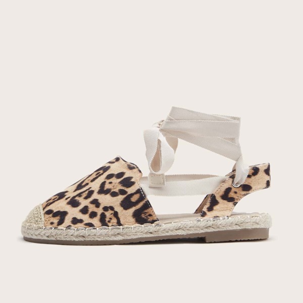 

Cap Toe Leopard Tie Leg Flats, Brown